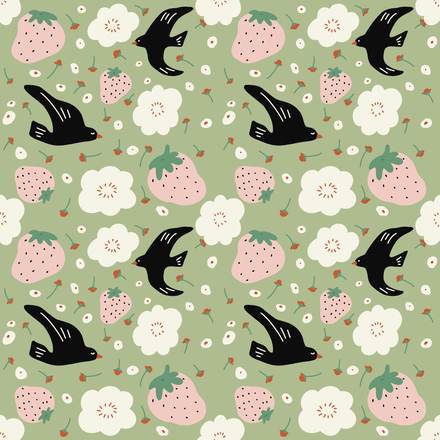 Birds Paradise hand-drawn botanical pattern design