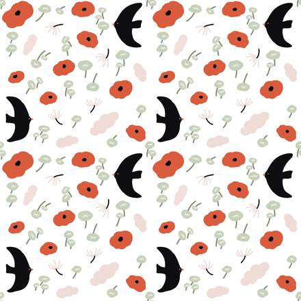 Free Birds hand-drawn botanical pattern design